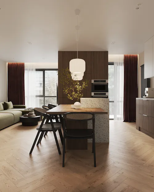 Boutique-styled open plan kitchen and dining interior
